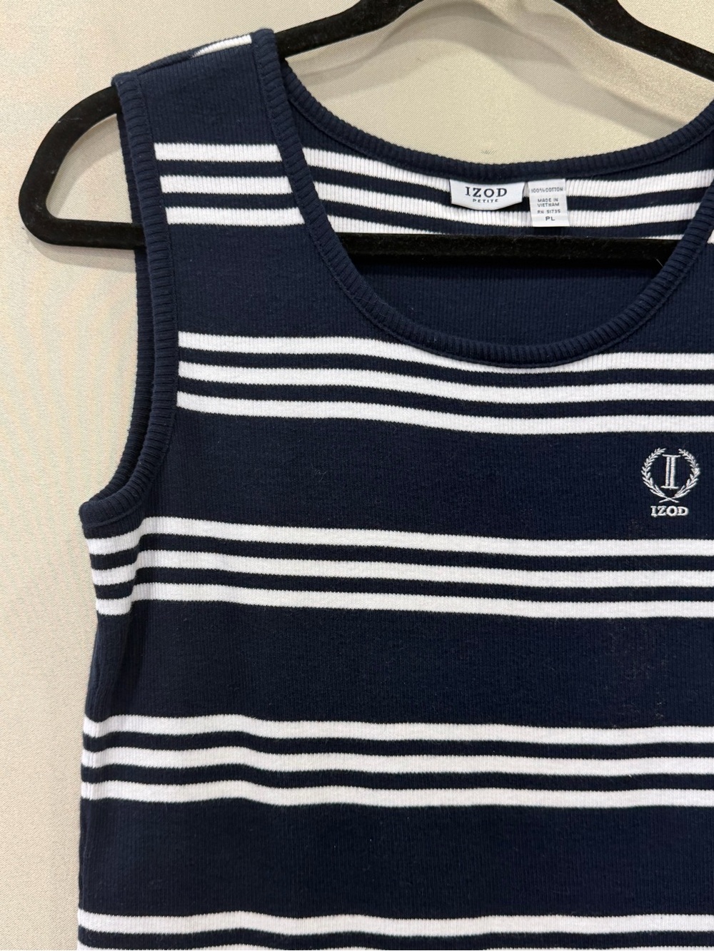 IZOD Women’s Navy White Striped Sleeveless Top Petite Large PL 100% Cotton NWT - Picture 8 of 10